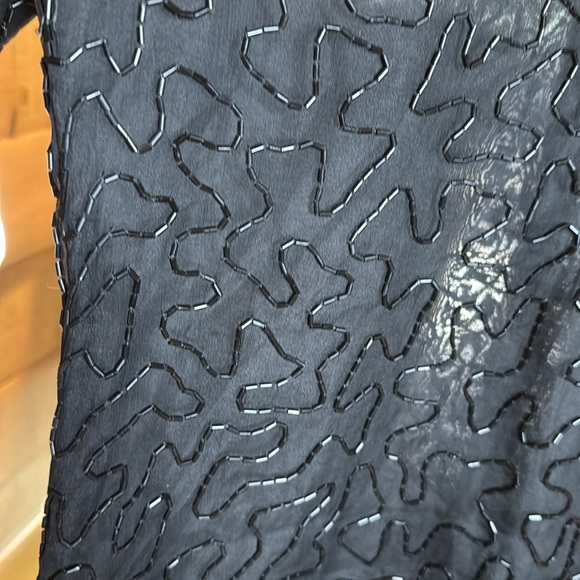 Laurence Kazar Black 100% Silk Blouse Silver Gold Sequin Beaded Size XS - Picture 5 of 9